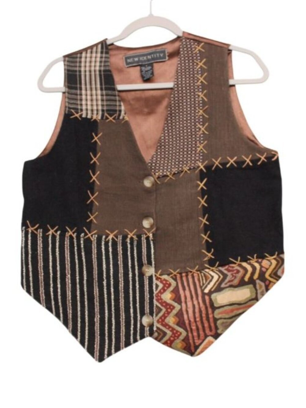 Vintage 90s Womens Vest Small Patchwork Boho Festival Forest Goblincore Artsy